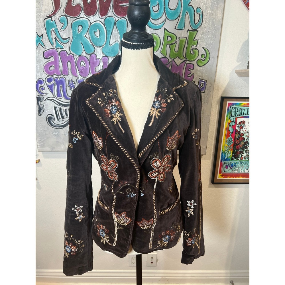 Embroidered, Bohemian Brown Velvet Blazer - Must See!